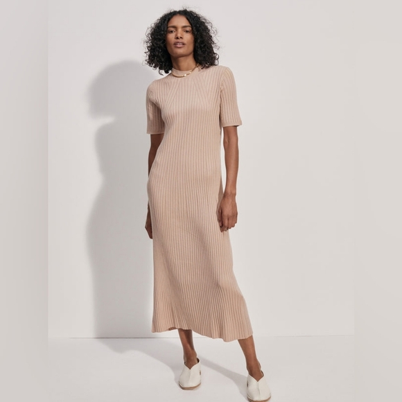 Varley Mauve Rib Knit Midi Dress soft Rib Knit size Small retail $168 sold out - Picture 7 of 7